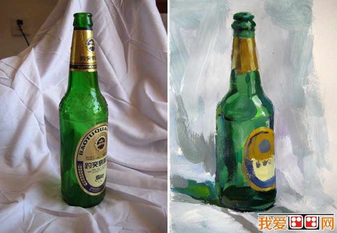 啤酒瓶水粉画法:水粉啤酒瓶的调色和绘画图文教程