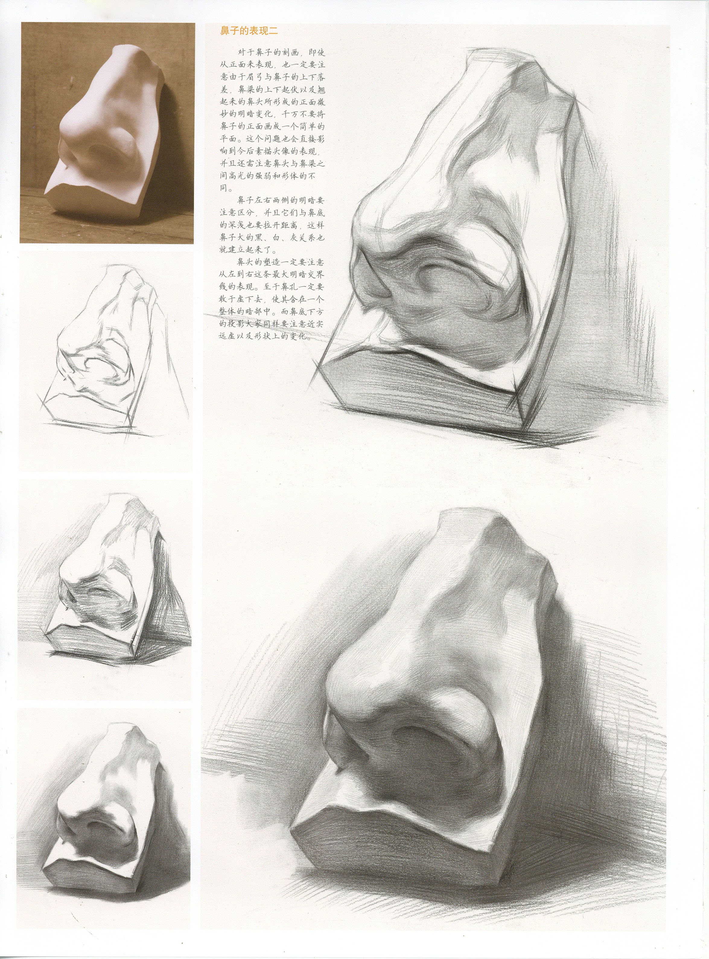 石膏鼻子素描画法步骤图片 鼻子画法教程