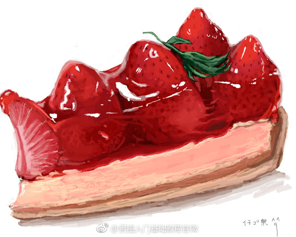 漂亮的水果蛋糕写实彩铅画 橙子草莓樱桃彩铅画图片