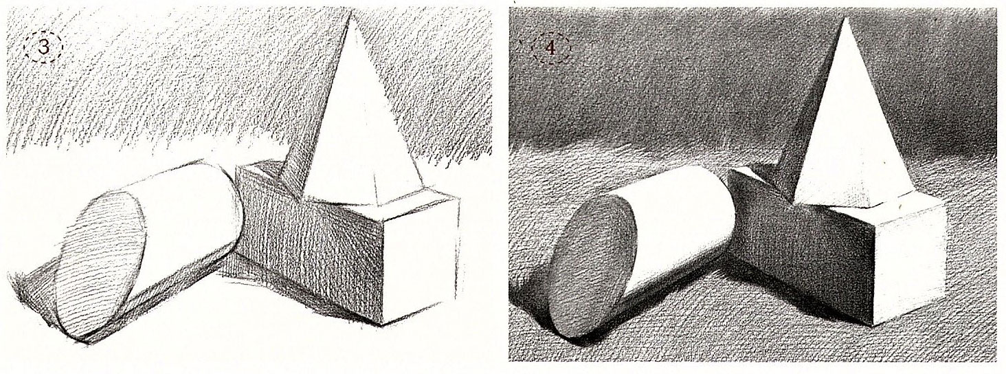 三个石膏几何体组合素描画教程