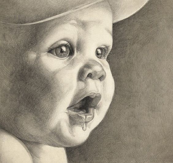 大师婴儿素描画欣赏 可爱的宝宝铅笔手绘